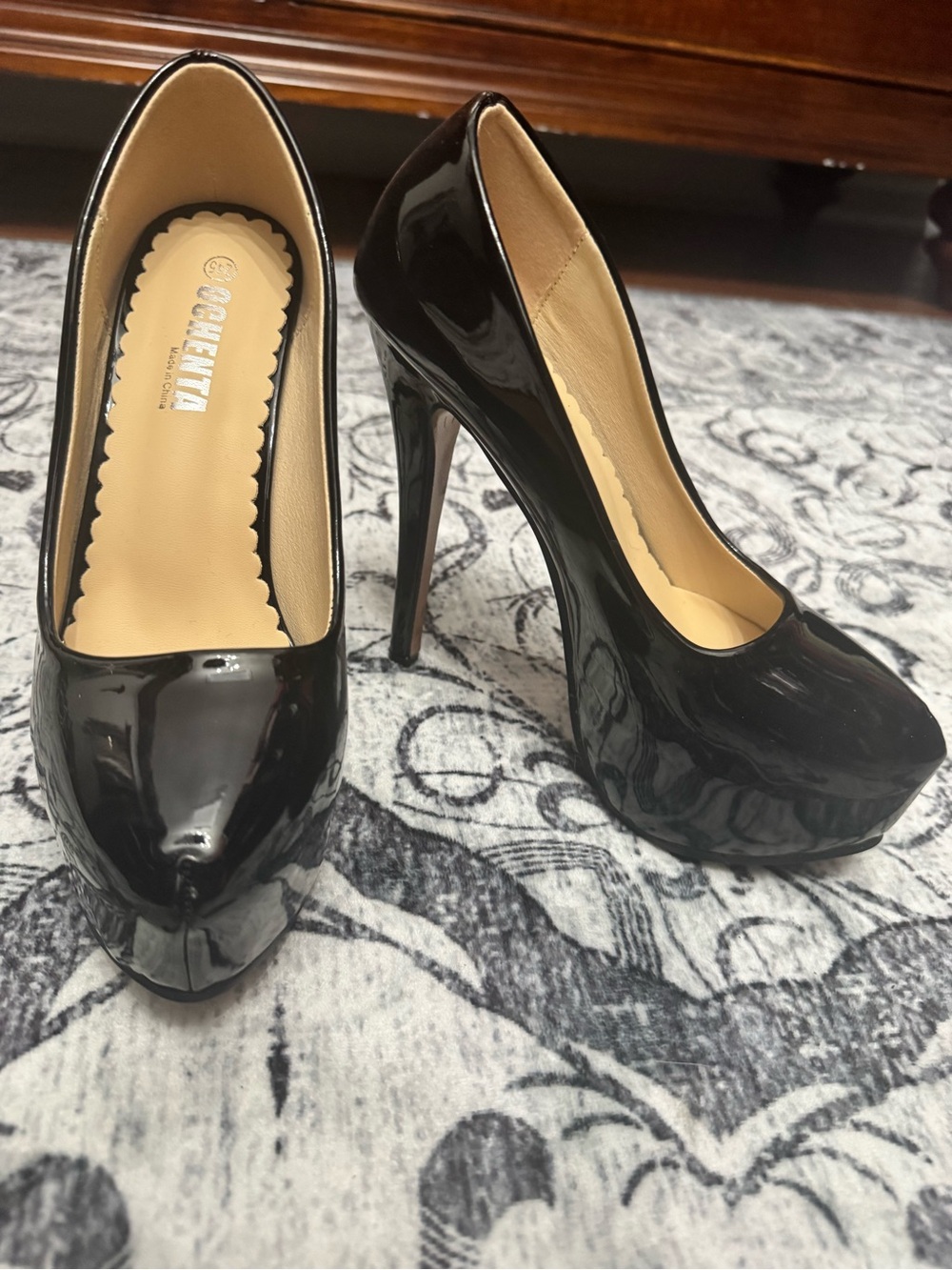 Black Patent Platform High Heels - Women